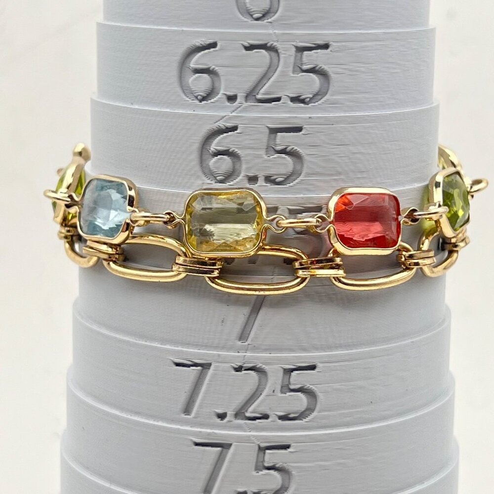 Liz Claiborne Necklace Bracelet Earrings Set Gold-Tone Multicolor Bezel Faceted - Picture 8 of 16